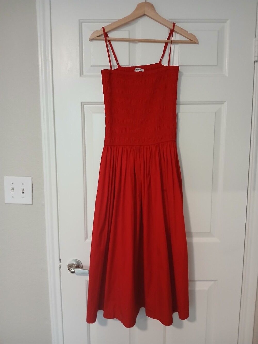 Madewell Red Smocked Poplin Maxi Dress S